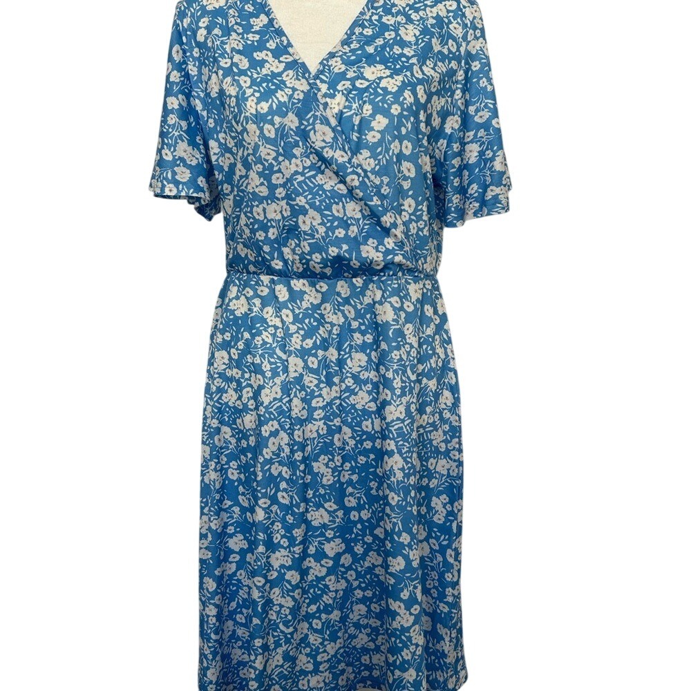 UVN Blue Floral Print Short Sleeve Wrap Dress Spring Summer Casual Sundress‎